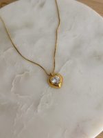 Isha gold - χρυσό κολιέ, κολιέ καρδιά, κολιέ με ζιρκόν, γυναικεία κοσμήματα, ατσάλινο κολιέ, ρομαντικό κολιέ, elegant necklace.