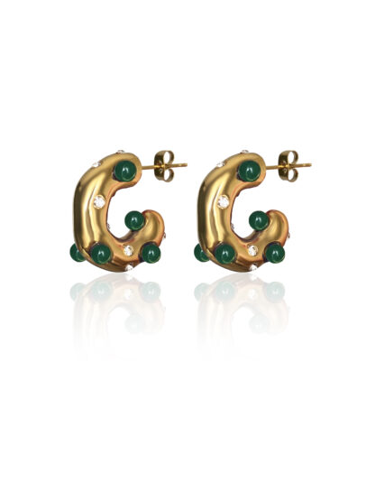 Amina Green - gold zircon hoops, χρυσοι κρικοι με ζιργκον