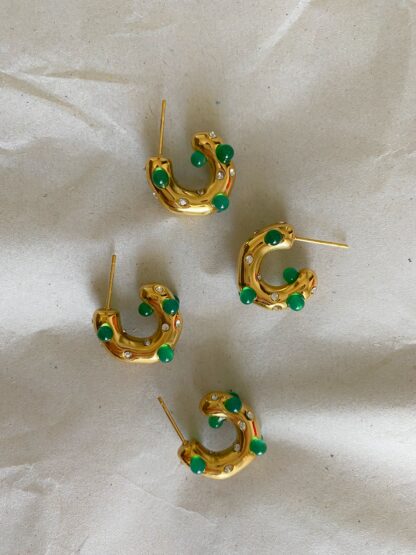 Amina Green - gold zircon hoops, χρυσοι κρικοι με ζιργκον