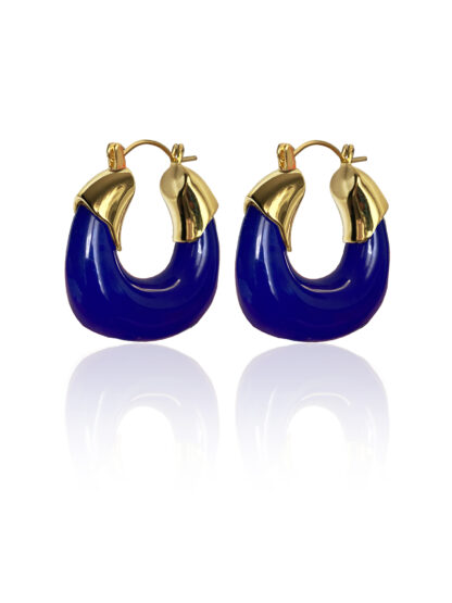 Cleo blue - gold hoops, blue hoops, χρυσοι κρικο