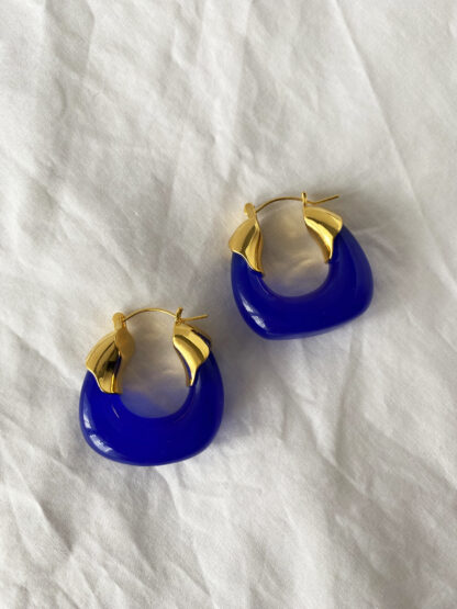 Cleo blue - gold hoops, blue hoops, χρυσοι κρικοι