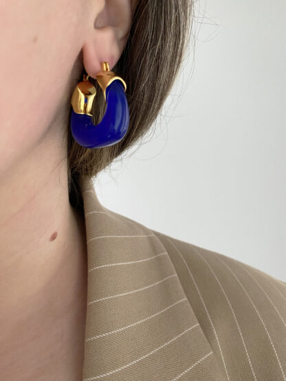 Cleo blue - gold hoops, blue hoops, χρυσοι κρικοι