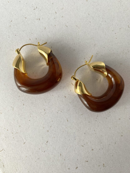 Cleo brown - gold hoops, brown hoops, χρυσοι κρικοι