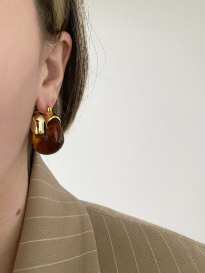 Cleo brown - gold hoops, brown hoops, χρυσοι κρικοι