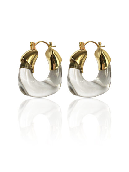 Cleo clear - gold hoops, raisin hoops, χρυσοι κρικοι, κρικοι υγρο γυαλι