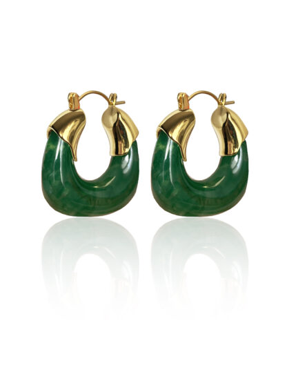 Cleo green - gold hoops, green hoops, χρυσοι κρικοι