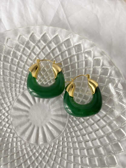 Cleo green - gold hoops, green hoops, χρυσοι κρικοι