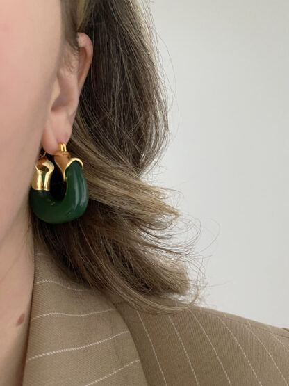 Cleo green - gold hoops, green hoops, χρυσοι κρικοι