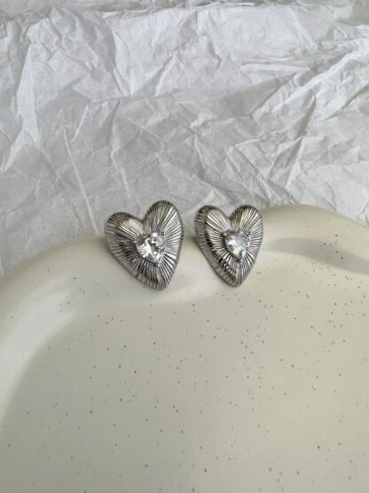 Asha silver - silver earrings, heart earrings, stainless steel earrings, zircon earrings, ασημι σκουλαρικια, ατσαλινα σκουλαρικια, σκουλαρικια καρδια, σκουλαρικια με ζιργκον