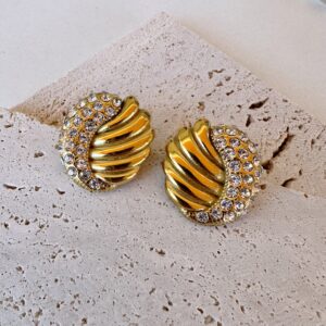 Lyra - gold earrings, zircon earrings, statement earrings, stainless steel earrings, χρυσα σκουλαρικια, ατσαλινα σκουλαρικια, σκουλαρικια με ζιργκον