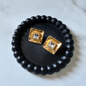 Cade - gold earrings, stud earrings, zircon earrings, steel earrings, going out earrings, χρυσα σκουλαρικια, ατσαλινα σκουλαρικια, βραδινα σκουλαρικια