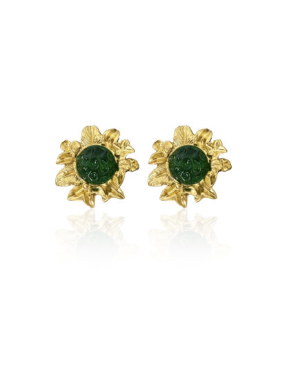 Herrera - vintage earrings, flowers earrings, stud earrings, statement earrings, βιντατζ σκουλαρικια, σκουλαρικια λουλουδι, πρασινα σκουλαρικια, σκουλαρικια εντυπωσιακα