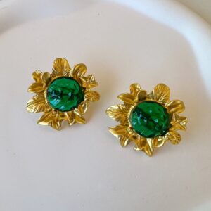 Herrera - vintage earrings, flowers earrings, stud earrings, statement earrings, βιντατζ σκουλαρικια, σκουλαρικια λουλουδι, πρασινα σκουλαρικια, σκουλαρικια εντυπωσιακα
