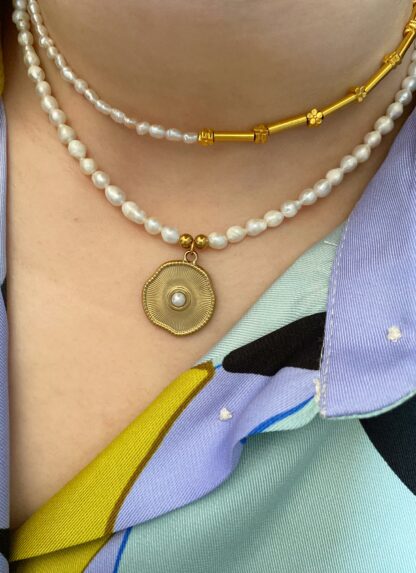 Hilma - gold pearl necklace, χρυσο κολιε με μαργαριταρια