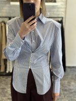 Anna shirt - lumina shirt, blue shirt, shirt with shoulderpads, striped shirt,λουμινα πουκαμισο, μπλε πουκαμισο, ριγε πουκαμισο ,πουκαμισο με βατες