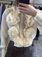 Rosa shirt - cream shirt, going out shirt, silk shirt, κρεμ πουκααμισο, βραδινο πουκαμισο