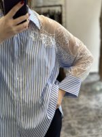 Ellen shirt - striped shirt, lace shirt, cotton shirt, oversized shirt, ριγε πουκαμισο, πουκαμισο με δαντελα, πουκαμισο μακρυ, πουκαμισο oversized, πουκαμισο ποπλινα, πουκαμισο βαμβακερο