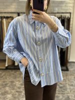 Lara shirt - cotton shirt , oversized shirt, blue white stripe shirt, πουκαμισο ριγε, πουκαμισο oversized, πουκαμισο ποπλινβα, πουκαμισο με στρας