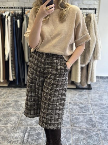 Romyla bermuda -bermuda shorts, bermuda pants, tweed pants, brown pants, βερμουδα tweed, βερμουδα καφε