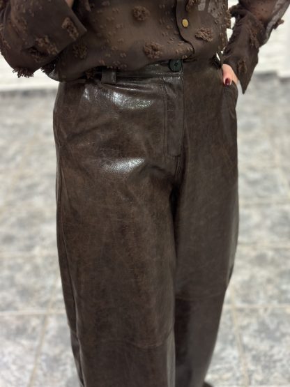 benny trousers - eco leather pants, brown pants, barrel pants, barrel παντελονι, παντελονι δερματινο, παντελονι δερματίνη, παντελονι καφε