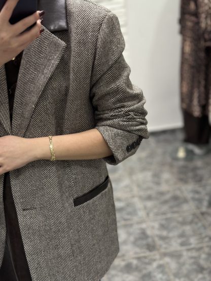 ru blazer - lumina blazer, herringbone blazeer, oversized blazer, long blazer, brown blazer, καφε σακακι, σακακι ψαροκοκαλο, μακρυ σακακι, ζεστο σακακι