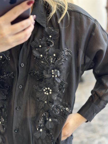marlin shirt - black shirt, sheer shirt, embellished shirt, μαυρο πουκαμισο, πουκαμισο με στρασ