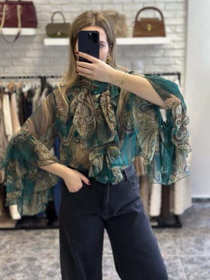 Jessica shirt - green shirt, paisley print shirt, boho shirt, πρασινο πουκαμισο, πουκαμισο με λαχουρια, boho style, boho πουκαμισο