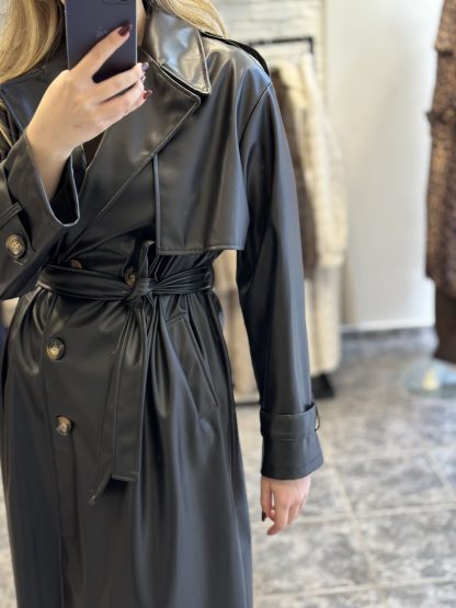 lucinda tench coat - eco leather trench coat, long trench coat, black trench coat, καπαρντινα δερματίνη, μαυρη καπραντινα, καπαρντινα δερμα, μακρια καπαρντινα