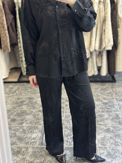 Leonnie set - satin set, black set, pyjama set, embellished set, μαυρο σετ, πυτζαμα σετ, σατεν σετ