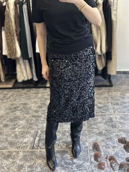 Linnea black - shiny skirt, sequin skirt, midi skirt, pencil skirt, φουστα με παγιετες, μιντι φουστα, στενη φουστα