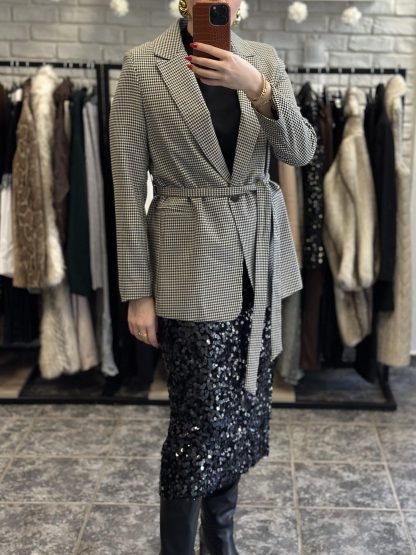 Freja blazer - pied de poule blazer, belted blazer, lumina blazer, black and white blazer, μπλειζερ καρο, μπλειζερ Lumina, μπλειζερ με ζωνη