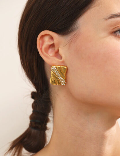 Josette - gold earrings, golden earrings, stainless steel earrings, zircon earrings, glam earrings, χρυσα σκουλαρικια, ατσαλινα σκουλαρικια, σκουλαρικια με ζιργκον