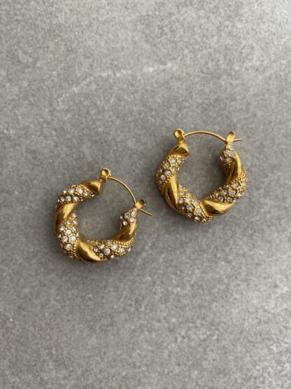 Loulou - gold hoops, zircon, stainless steel, χρυσοι κρικοι, ατσαλι,