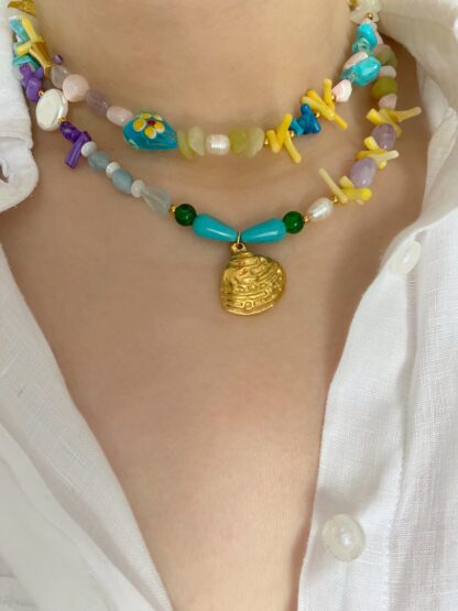 Robyn - summer necklace, handmade necklace, χειροποιητο κολιε, καλοκαιρινο κολιε, κολιε με κοχυλι