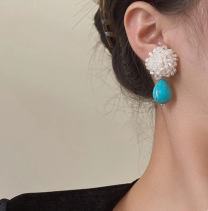 Marj - summer earrings, bead earrings, handmade earrings, turquoise earrings, καλοκαιρινα σκουλαρικια, χειροποιητα σκουλαρικια, τιρκουαζ σκουλαρικια, σκουλαρικια με χαντρες
