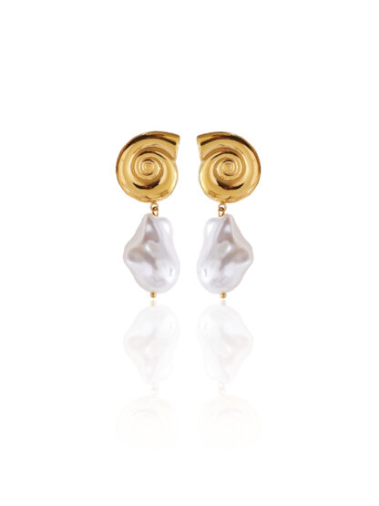 Thais - summer earrings, gold earrings, stud earrings, shell earrings, steel earrings, χρυσα σκουλαρικια, σκουλαρικια κοχυλι, σκουλαρικια ατσαλι, σκουλαρικια καλοκαιρινα, pearl earrings, σκουλαρικια με μαργαριταρι