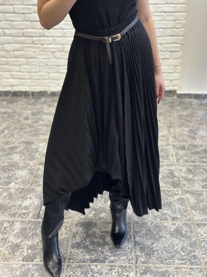 Evelyn skirt - black skirt, midi skirt, pleats skirt, μαυρη φουστα, πλισε φουστα, μιντι φουστα, ασσυμετρη φουστα