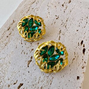 Calais - vintage earrings, gold earrings, zircon earrings, stud earrings, σκουλαρικια vintage, χρυσα σκουλαρικια, σκουλαρικια με ζιργκον