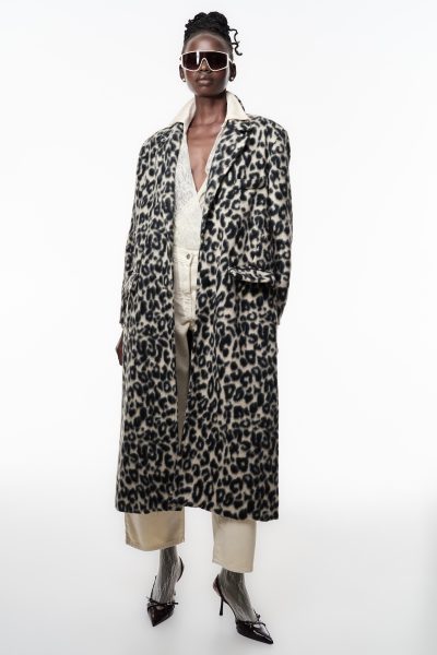 luanne coat - straight coat, long coat, leopard print coat, black and white coat, μακρύ παλτο, λεοπαρ παλτο, ασπρομαυρο παλτο