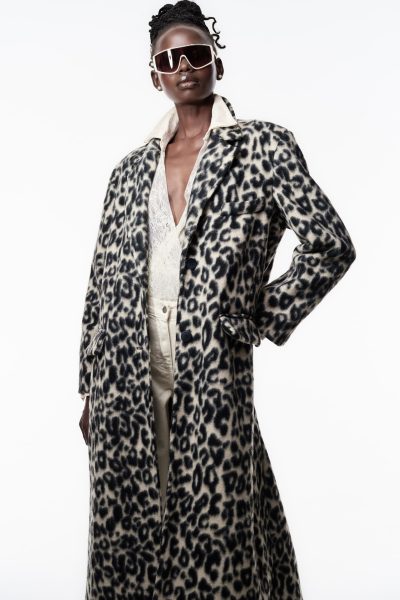 luanne coat - straight coat, long coat, leopard print coat, black and white coat, μακρύ παλτο, λεοπαρ παλτο, ασπρομαυρο παλτο