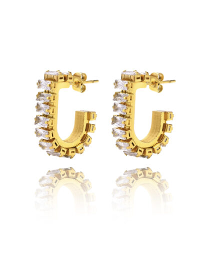 Jaya White - gold earrings with zircon, χρυσα σκουλαρικι ζιργκον