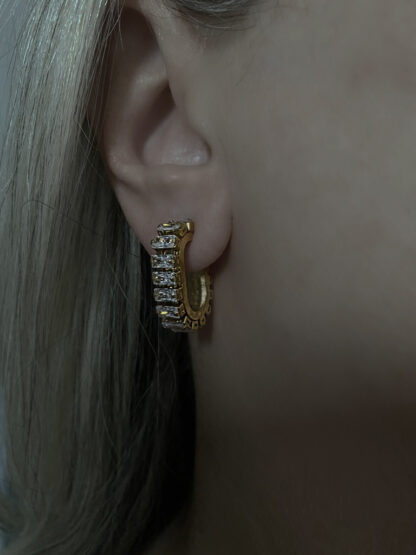 Jaya White - gold earrings with zircon, χρυσα σκουλαρικι ζιργκον