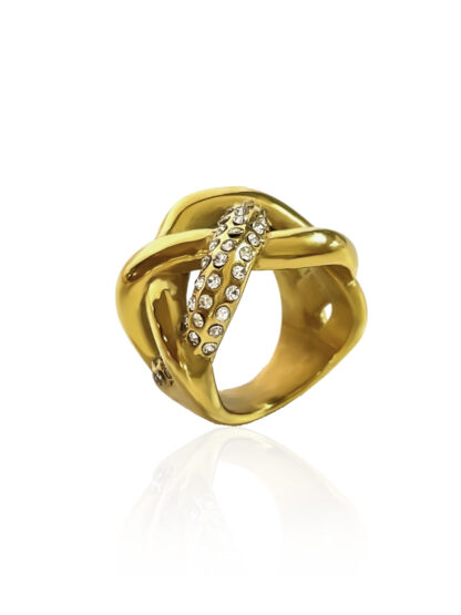 Hughes - gold ring, statement ring, zircon ring, stainless steel ring, χρυσο δαχτυλιδι, ατσαλινο δαχτυλιδι, εντυπωσιακο δαχτυλιδι, δαχτυλιδι με ζιργκον