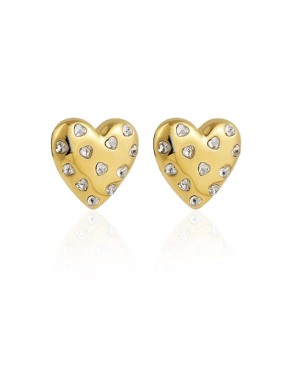 shiny hearts - stainless steel earrings, gold earrings, zircon earrings, heart earrings, statement earrings, χρυσα σκουλαρικια, ατσαλινα σκουλαικια, σκουλαρικια με ζιργκον, σκουλαρικια καρδια