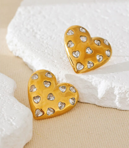 shiny hearts - stainless steel earrings, gold earrings, zircon earrings, heart earrings, statement earrings, χρυσα σκουλαρικια, ατσαλινα σκουλαικια, σκουλαρικια με ζιργκον, σκουλαρικια καρδια