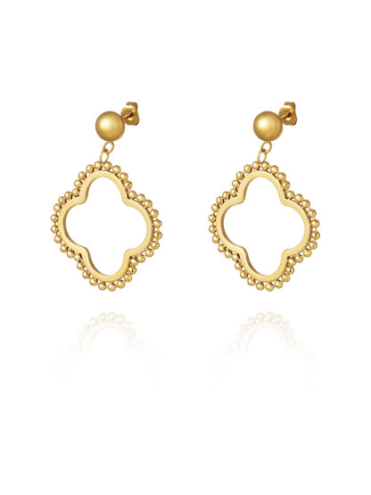 Yelena - gold earrings, clover earrings, χρυσα σκουλαρίκια