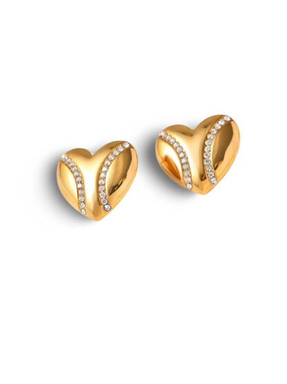 ωCerys - stainless steel earrings, gold earrings, zircon earrings, heart earrings, statement earrings, χρυσα σκουλαρικια, ατσαλινα σκουλαικια, σκουλαρικια με ζιργκον, σκουλαρικια καρδια
